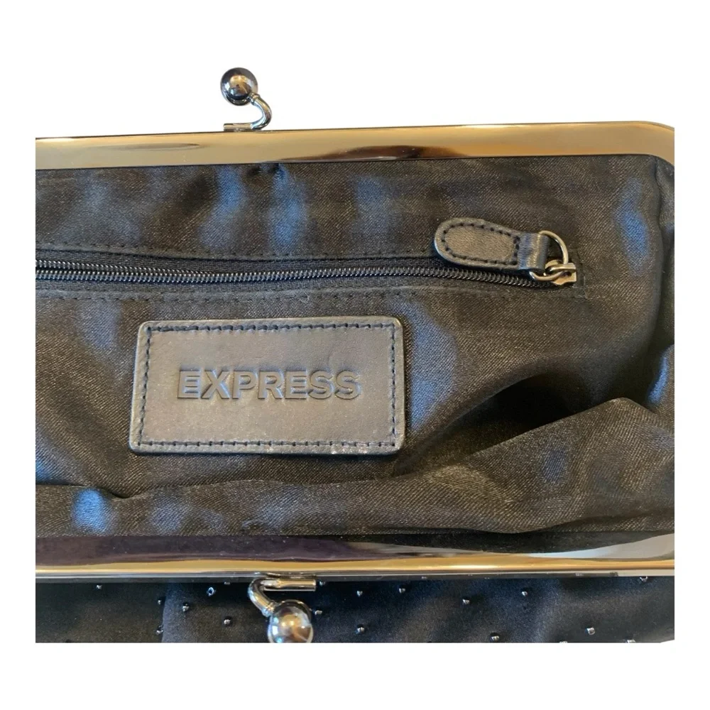 Vintage Express Black‎ Satin Beaded Snap Ball Closure Clutch Purse
